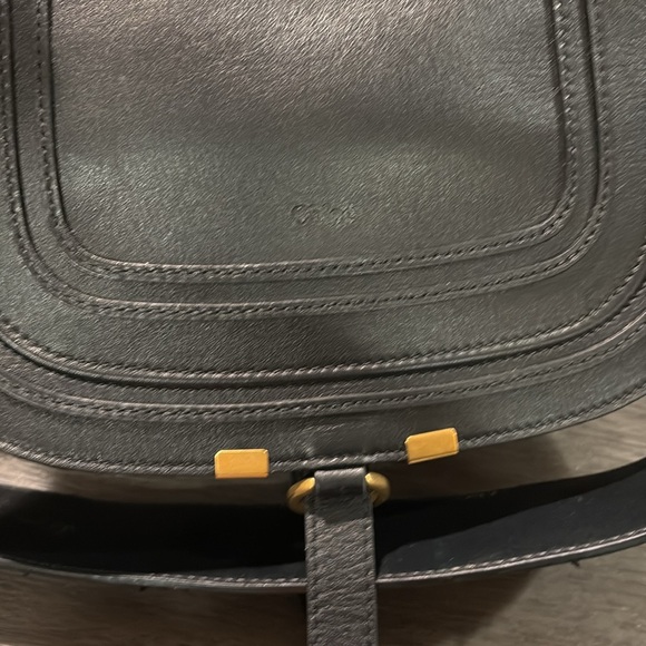 Rare CHLOÉ BLACK BRASS Hardware Marcie textured-LEATHER SHOULDER TOTE - Picture 4 of 13